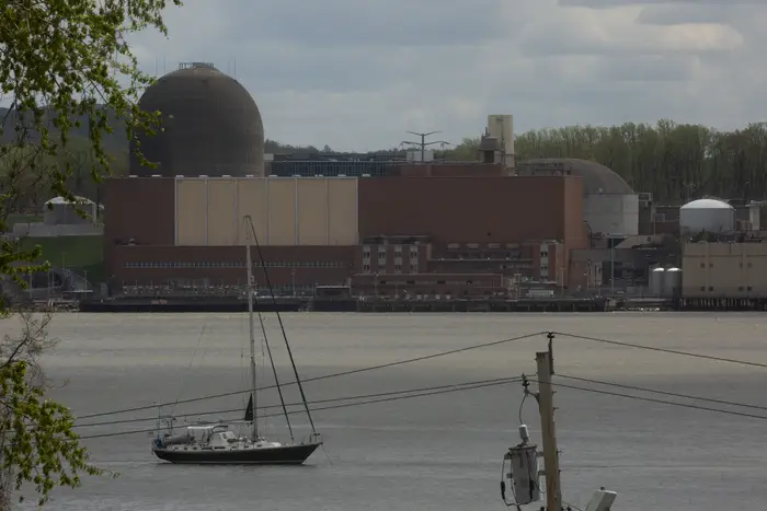 A nuclear power plant on the banks of a river.